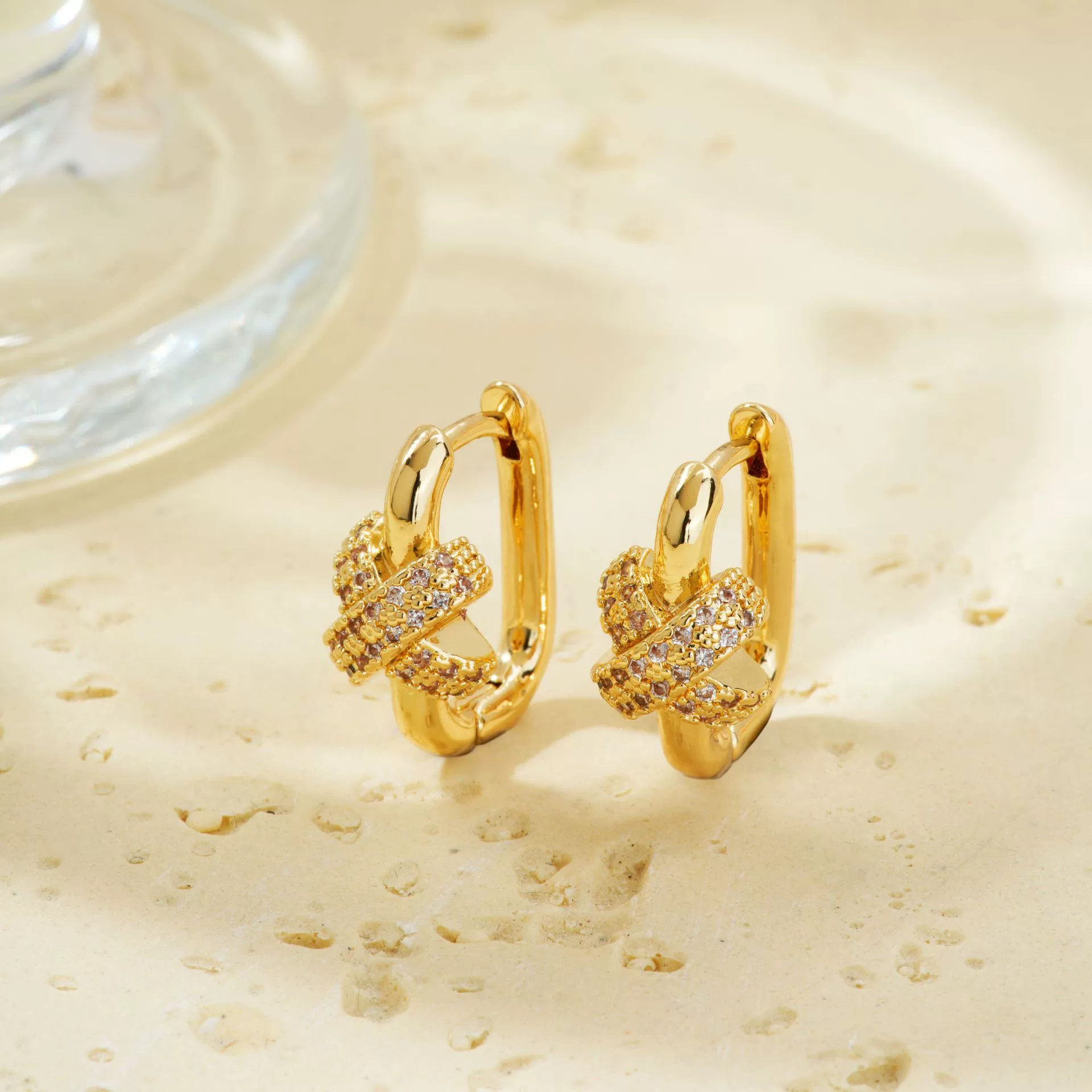 Geometric Copper Inlaid Zircon Electroplated Women's Earrings