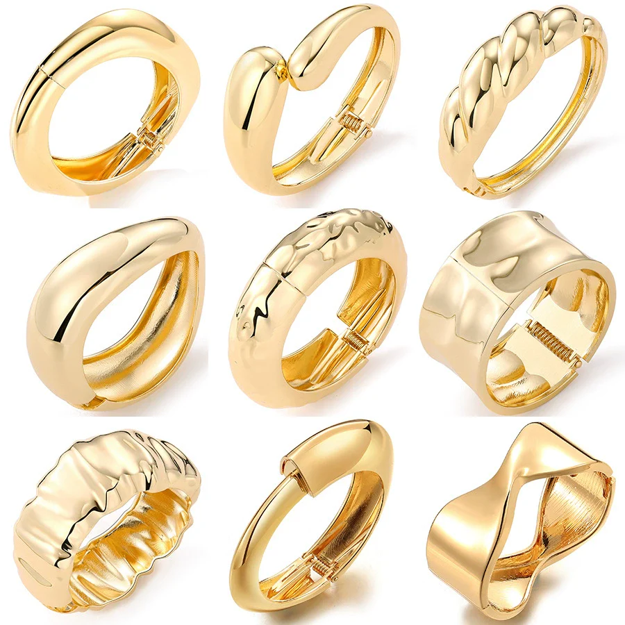 Geometric Irregular Exaggerated Metal Bracelet For Women With Electroplating And Liquid Metal Glow Surface And Water Drops Design