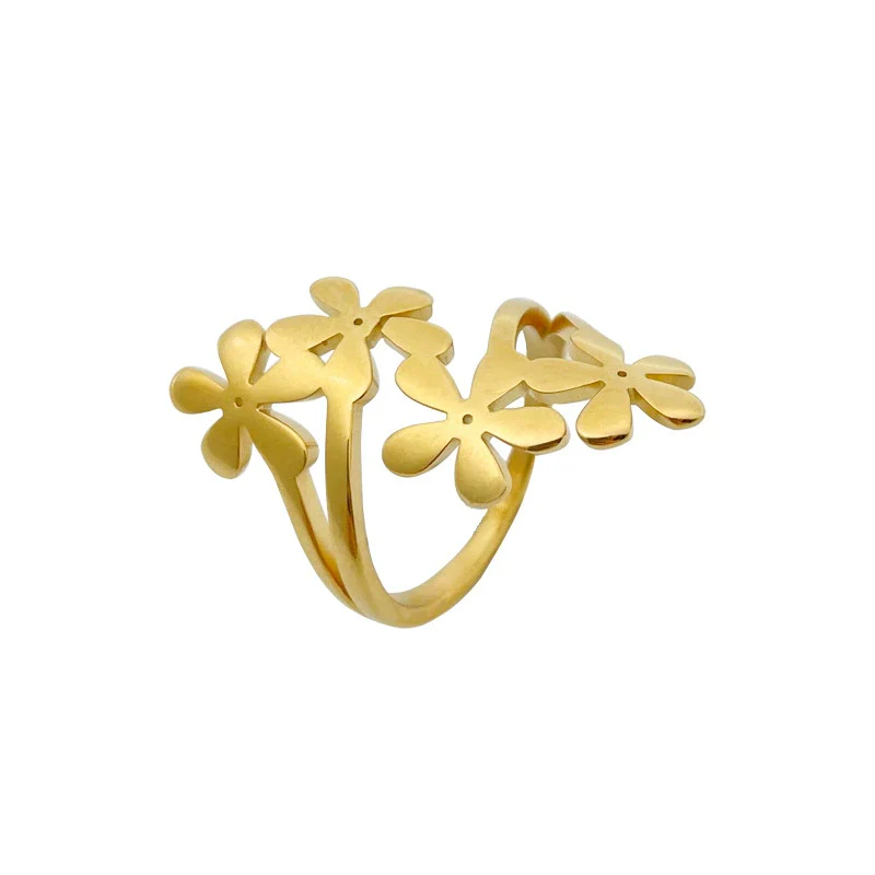Geometric Small Flower Titanium Steel Ring Electroplated Unisex Jewelry - Image 4