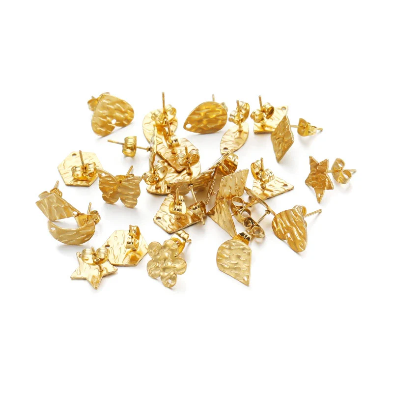 Geometric Stainless Steel Embossed Butterfly Flower Heartshaped Electroplated Earrings Accessories - Image 2