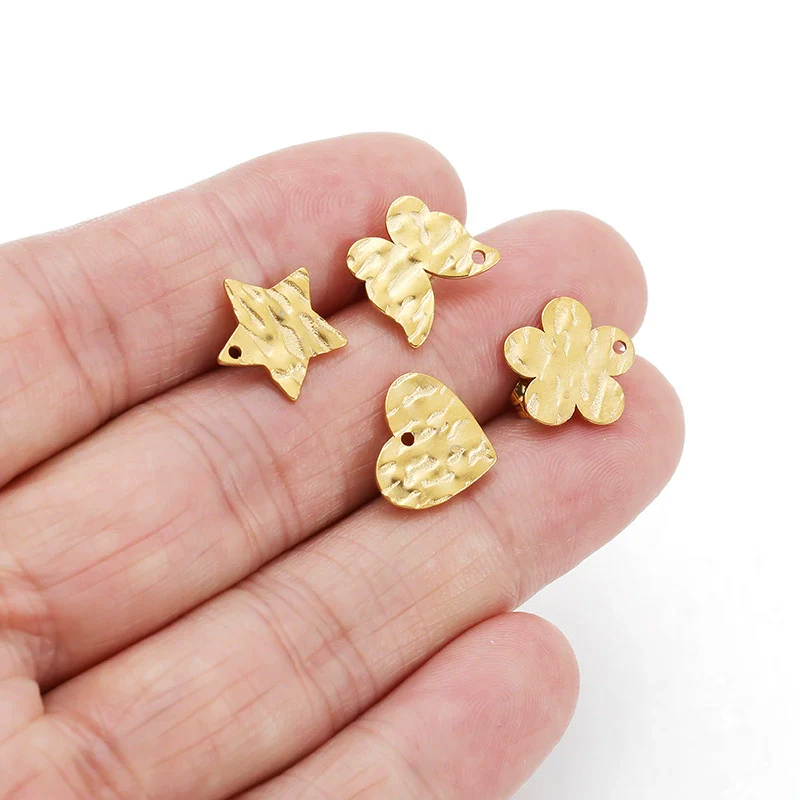 Geometric Stainless Steel Embossed Butterfly Flower Heartshaped Electroplated Earrings Accessories - Image 3