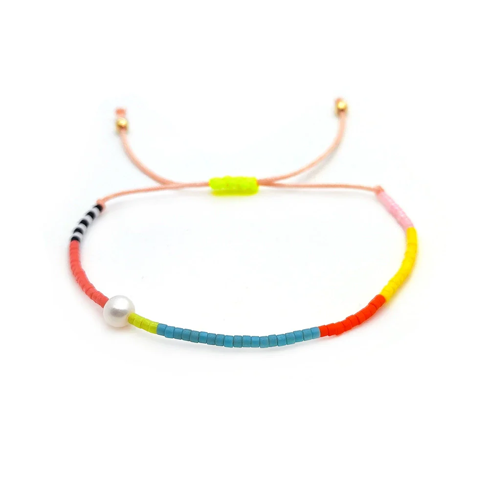Girls Beaded Natural Freshwater Pearl Bracelet Glass Glaze Geometric Hand Woven - Image 5