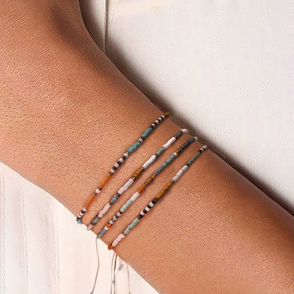 Girls Bohemian Retro Handwoven Glass And Glaze Tiny Bracelet With Geometric Pattern - Image 2