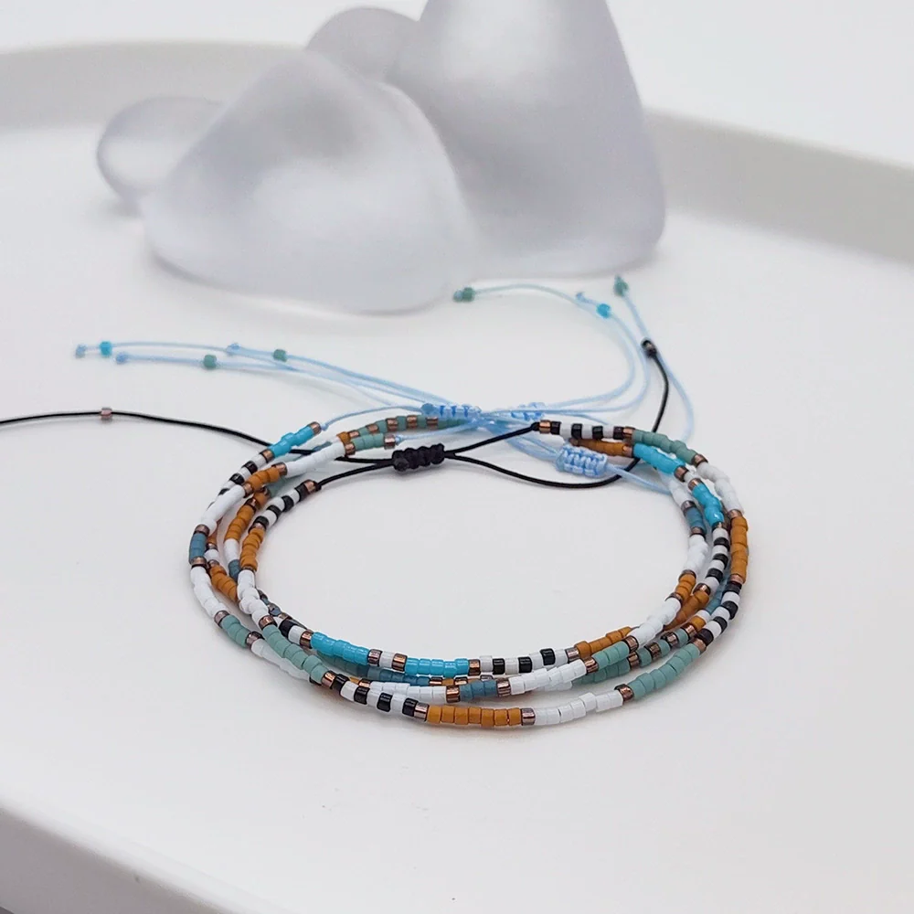 Girls Bohemian Retro Handwoven Glass And Glaze Tiny Bracelet With Geometric Pattern - Image 3