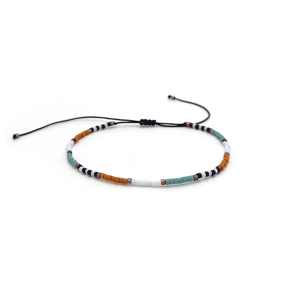 Girls Bohemian Retro Handwoven Glass And Glaze Tiny Bracelet With Geometric Pattern - Image 7