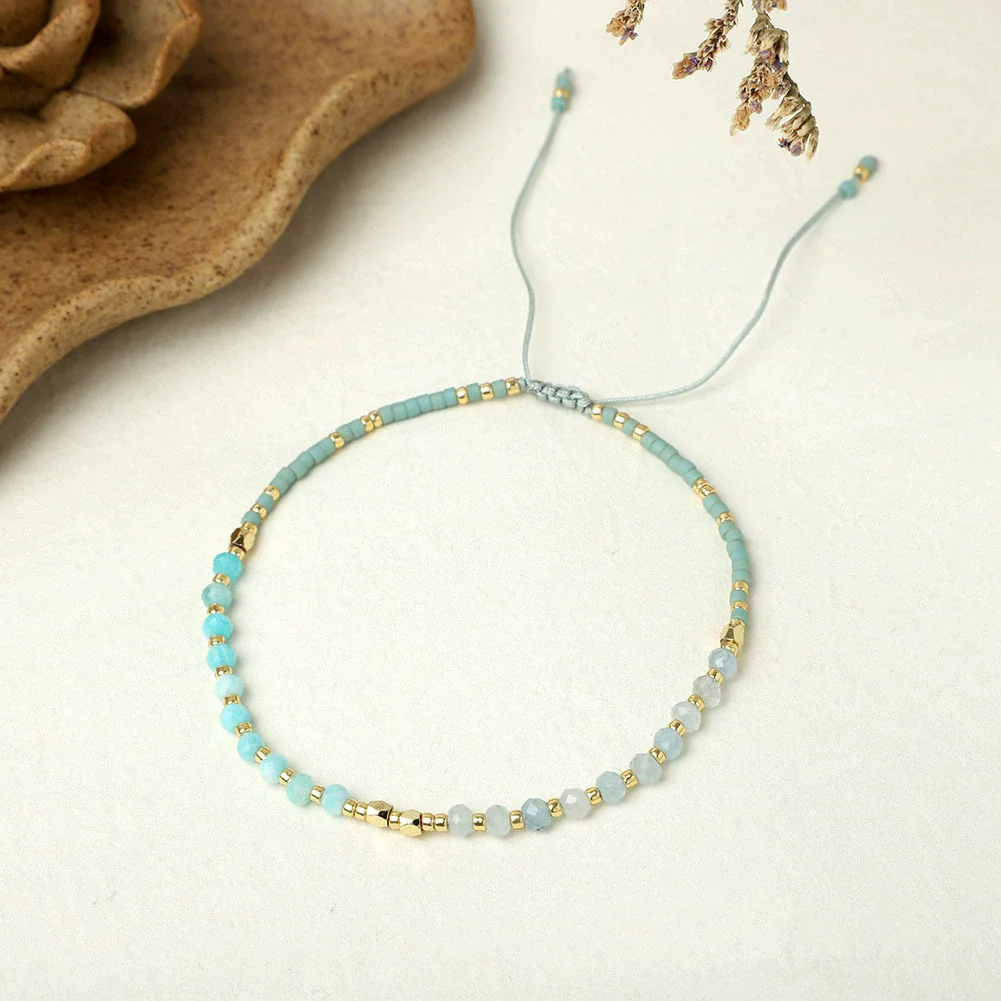 Girls Bohemian Style Handwoven Bracelet With Glass Glaze And Agate Natural Stone Beads Geometric Pattern - Image 10