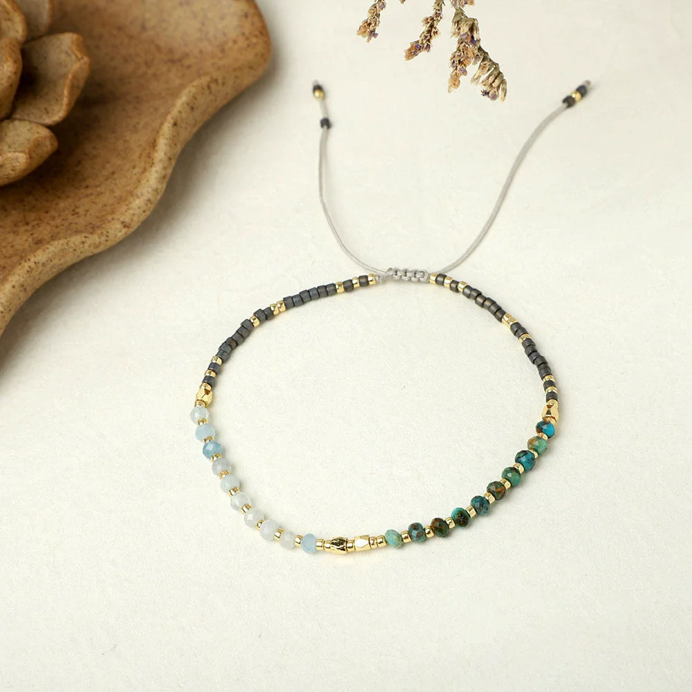 Girls Bohemian Style Handwoven Bracelet With Glass Glaze And Agate Natural Stone Beads Geometric Pattern - Image 11