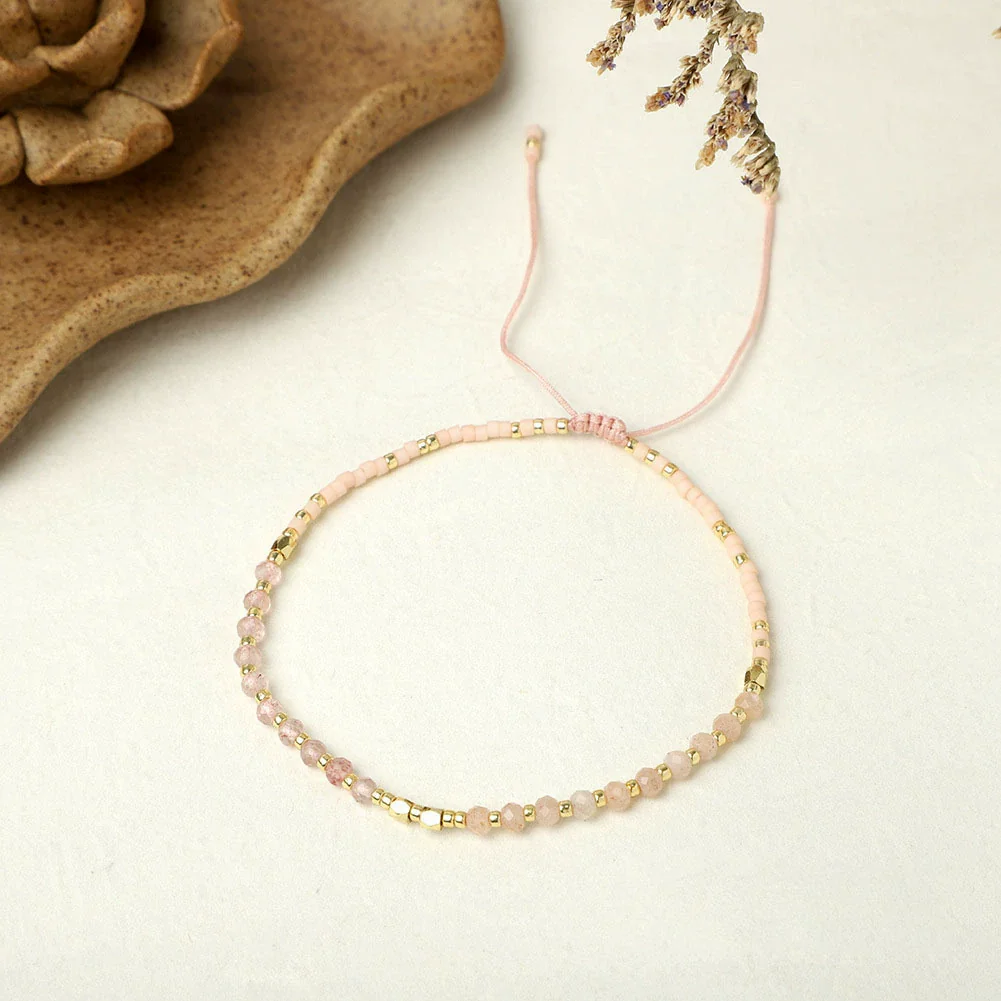Girls Bohemian Style Handwoven Bracelet With Glass Glaze And Agate Natural Stone Beads Geometric Pattern - Image 12
