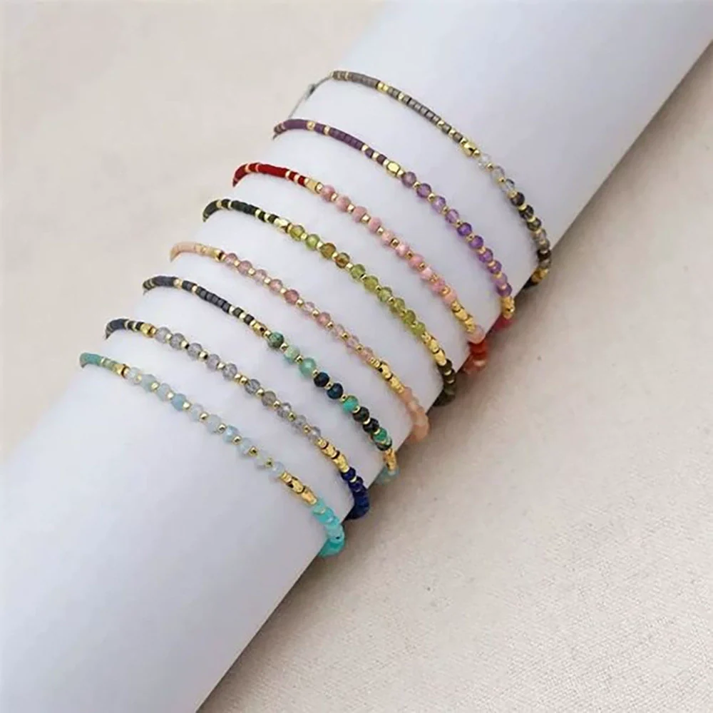 Girls Bohemian Style Handwoven Bracelet With Glass Glaze And Agate Natural Stone Beads Geometric Pattern - Image 4