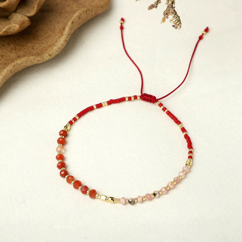 Girls Bohemian Style Handwoven Bracelet With Glass Glaze And Agate Natural Stone Beads Geometric Pattern - Image 7
