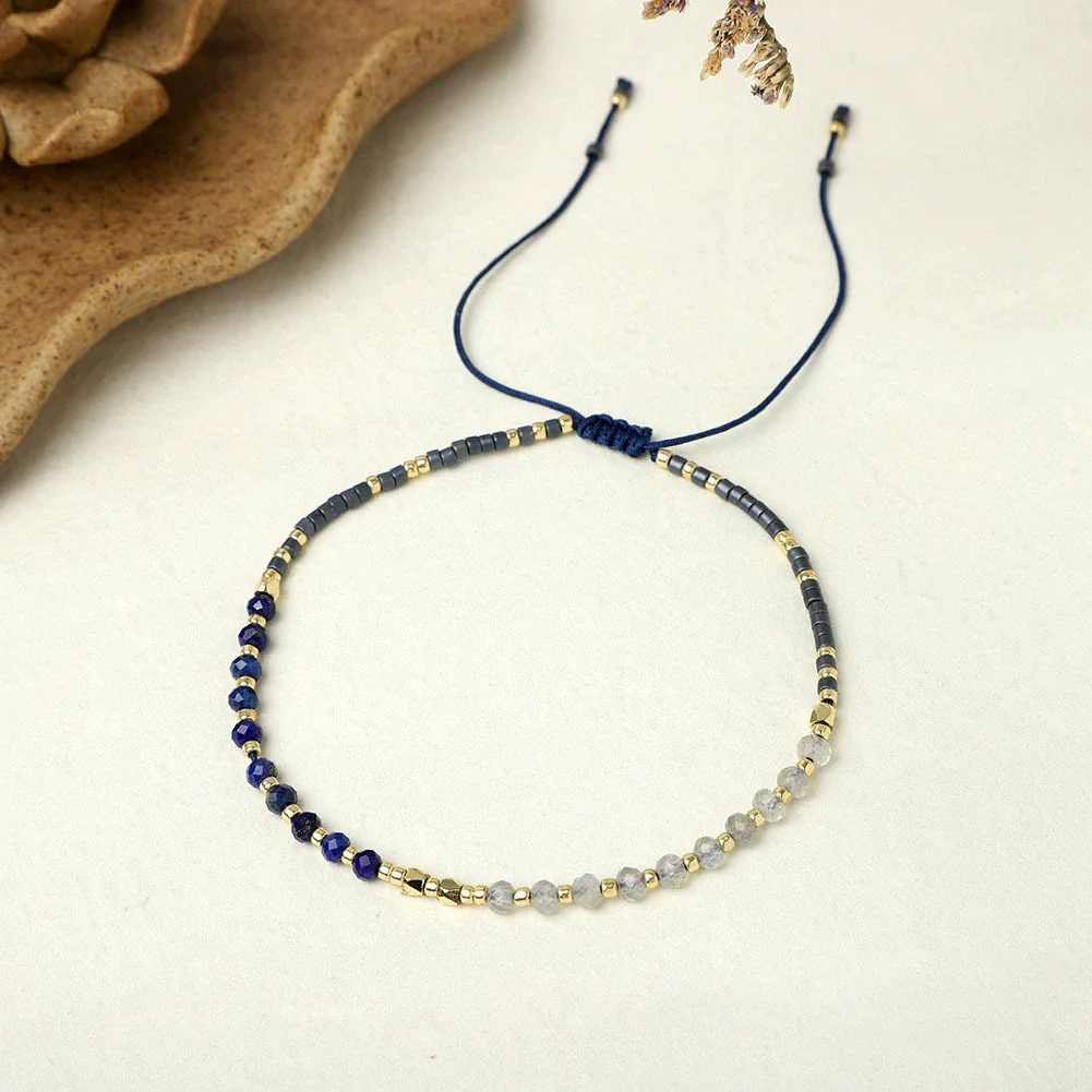 Girls Bohemian Style Handwoven Bracelet With Glass Glaze And Agate Natural Stone Beads Geometric Pattern - Image 8