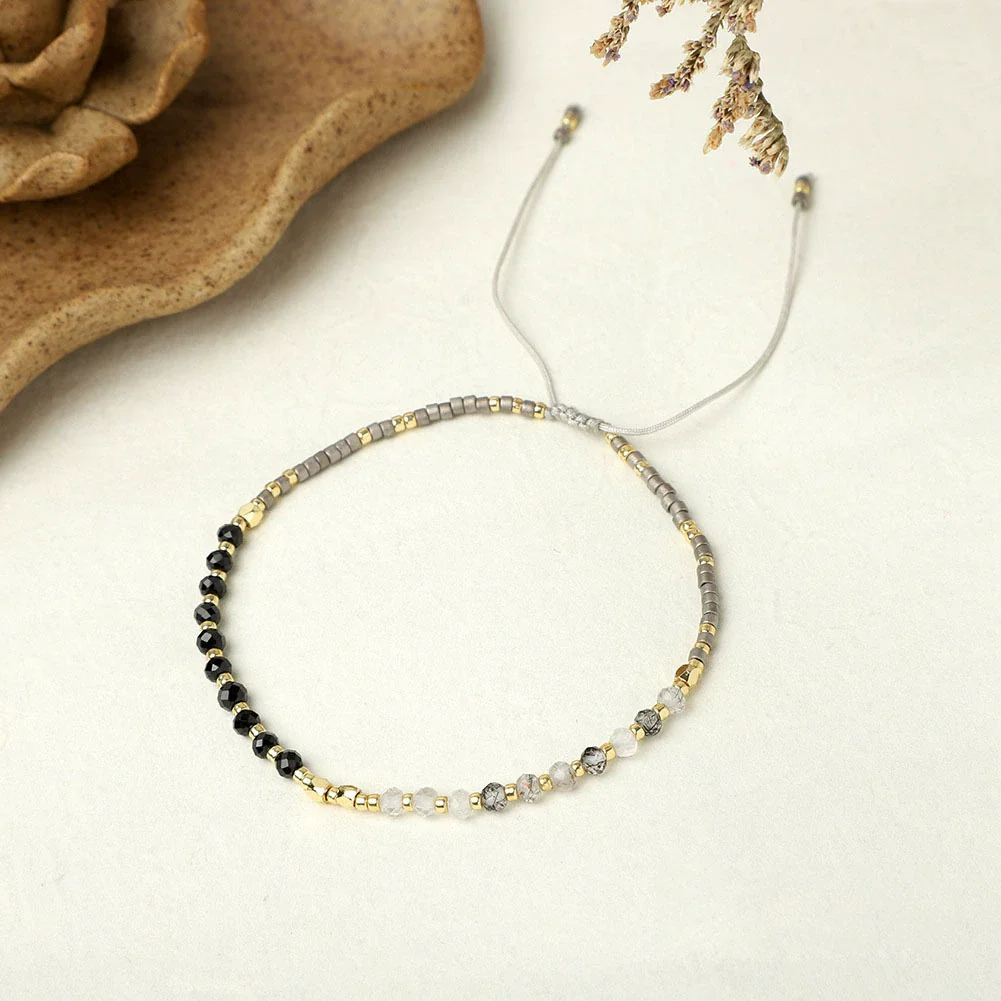 Girls Bohemian Style Handwoven Bracelet With Glass Glaze And Agate Natural Stone Beads Geometric Pattern - Image 9