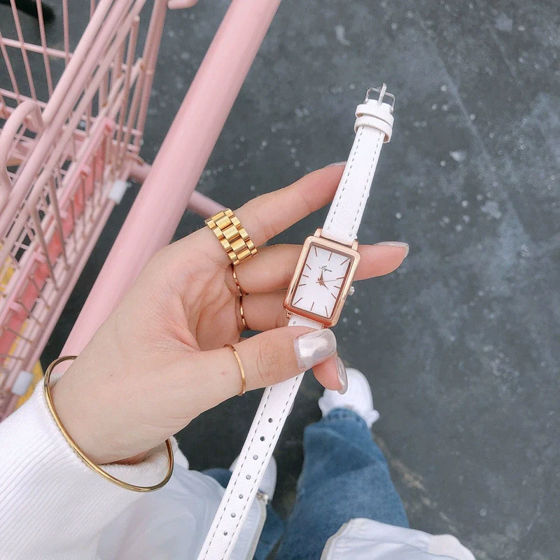 Girls' Casual Retro Leisure Square Watch With Alloy Case Stainless Steel Buckle And Imitation Leather Strap - Image 3