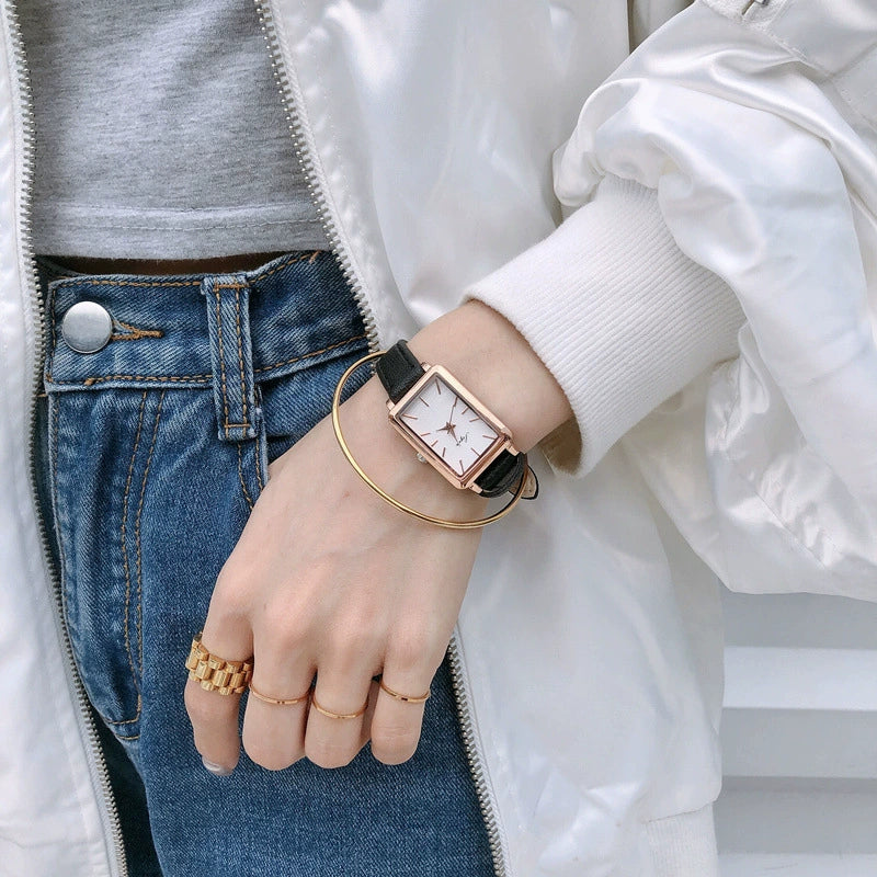 Girls' Casual Retro Leisure Square Watch With Alloy Case Stainless Steel Buckle And Imitation Leather Strap - Image 4