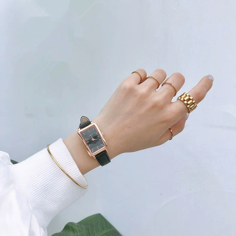 Girls' Casual Retro Leisure Square Watch With Alloy Case Stainless Steel Buckle And Imitation Leather Strap - Image 6
