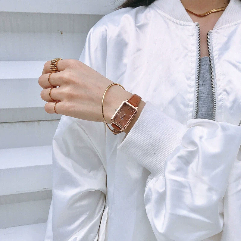 Girls' Casual Retro Leisure Square Watch With Alloy Case Stainless Steel Buckle And Imitation Leather Strap - Image 7