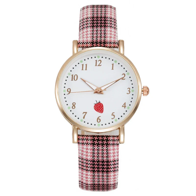 Girls Cute Fashion Quartz Watches Alloy Case Imitation Leather Strap Strawberry Pattern Round Dial - Image 5