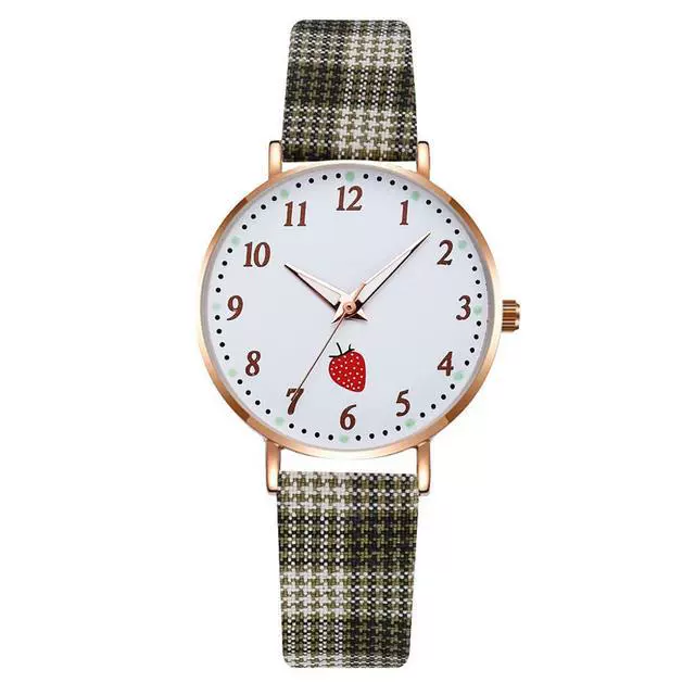 Girls Cute Fashion Quartz Watches Alloy Case Imitation Leather Strap Strawberry Pattern Round Dial - Image 7