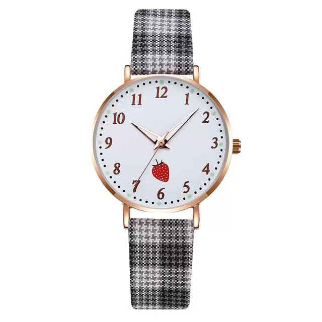 Girls Cute Fashion Quartz Watches Alloy Case Imitation Leather Strap Strawberry Pattern Round Dial - Image 8