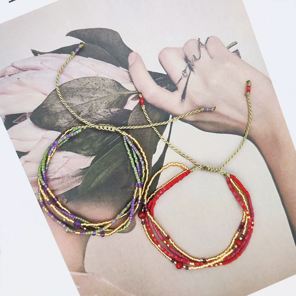 Girls Handwoven Glass And Glaze Geometric Beaded Bracelet - Image 3