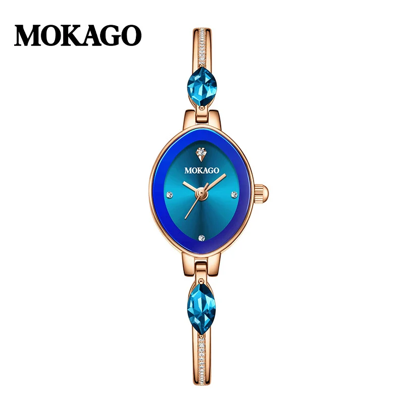 Girls Luxury Waterproof Oval Dial Watch With Diamondstudded Copper Belt Inlaid With Crystal Zirconium Mineral Strengthened Glass Mirror Alloy Case - Image 5