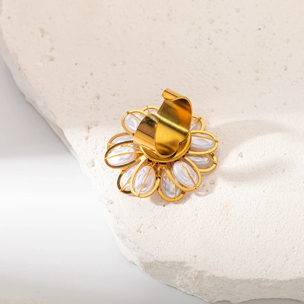 Girls Stainless Steel Flower Fashion Opening Ring With Electroplating - Image 2
