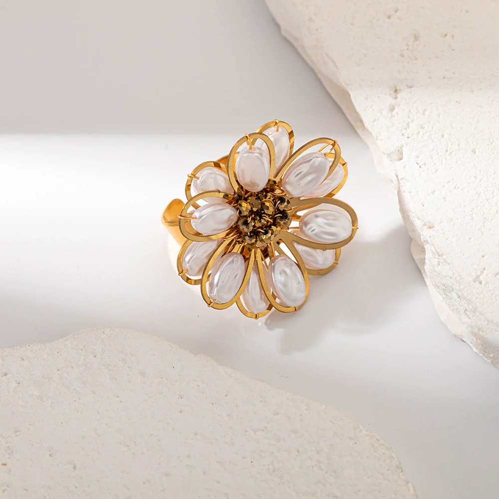 Girls Stainless Steel Flower Fashion Opening Ring With Electroplating - Image 3