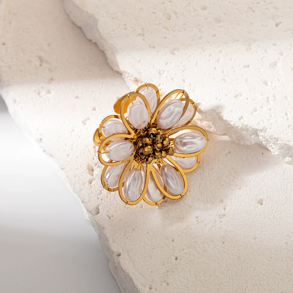 Girls Stainless Steel Flower Fashion Opening Ring With Electroplating - Image 4
