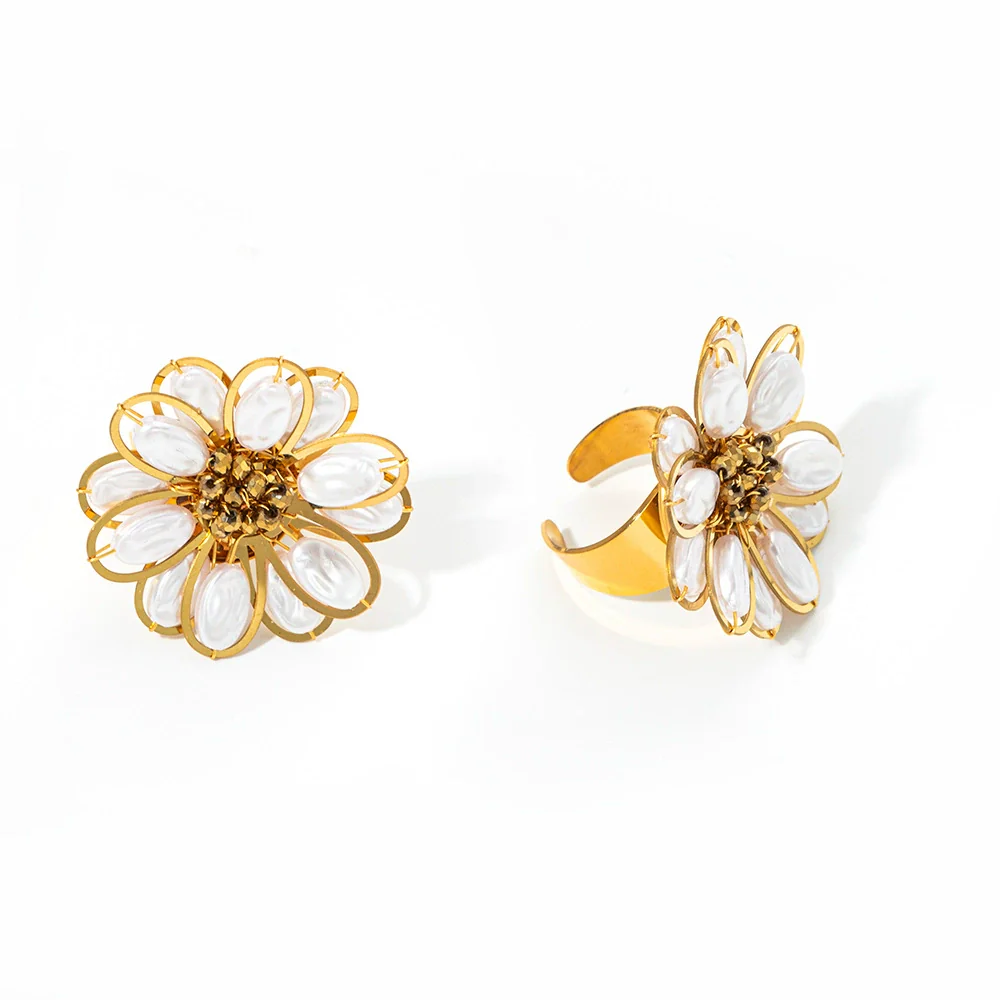 Girls Stainless Steel Flower Fashion Opening Ring With Electroplating - Image 6