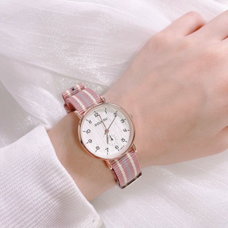 Girls Student Watch Alloy Case Pink Canvas Leisure Style - Image 2
