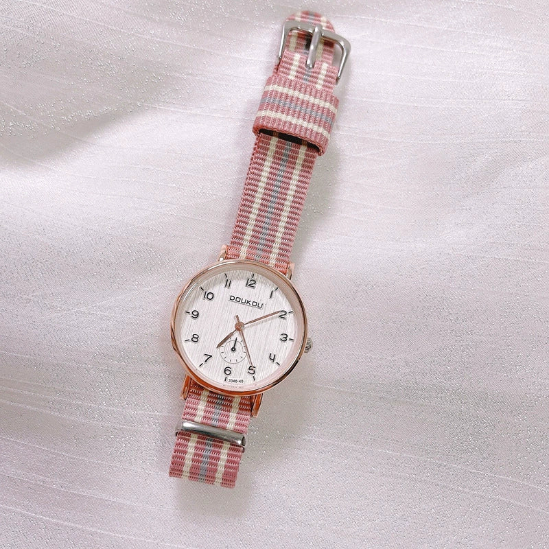 Girls Student Watch Alloy Case Pink Canvas Leisure Style - Image 6