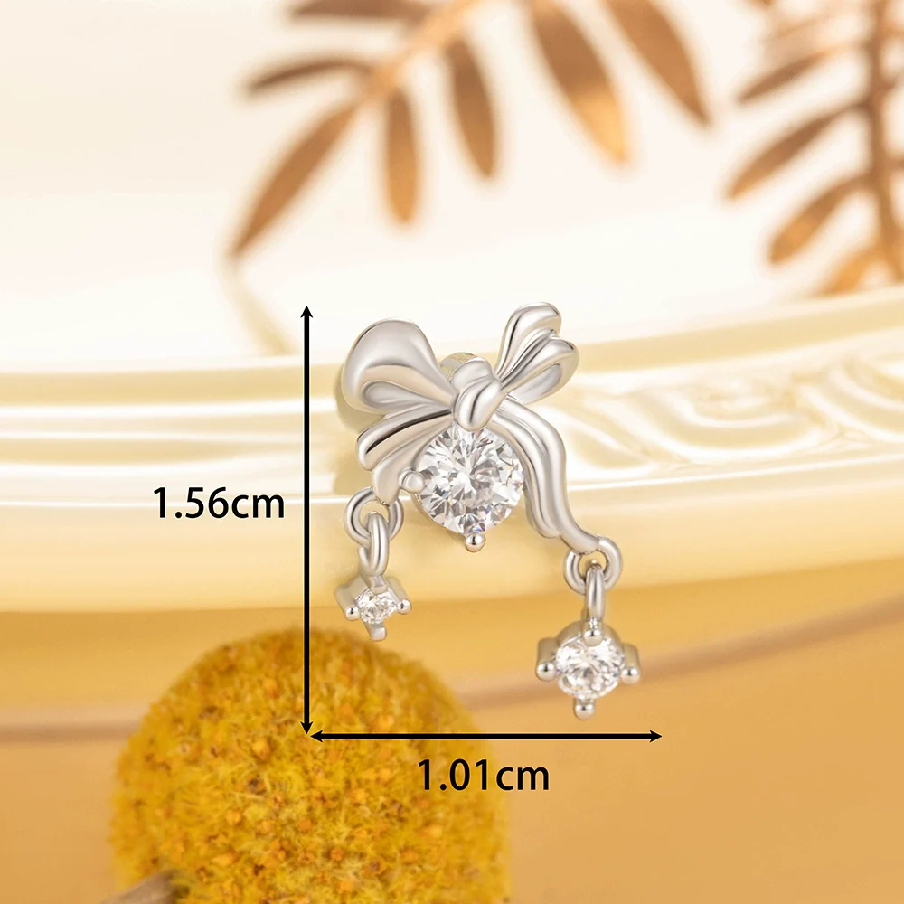 Girls' Titanium Steel Bow Pendant Earrings With Electroplating - Image 2