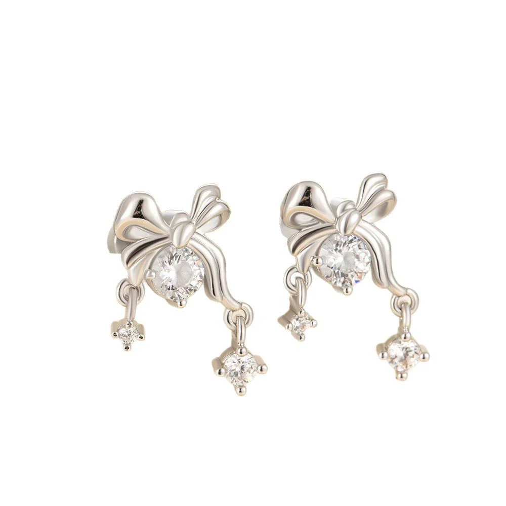 Girls' Titanium Steel Bow Pendant Earrings With Electroplating - Image 5