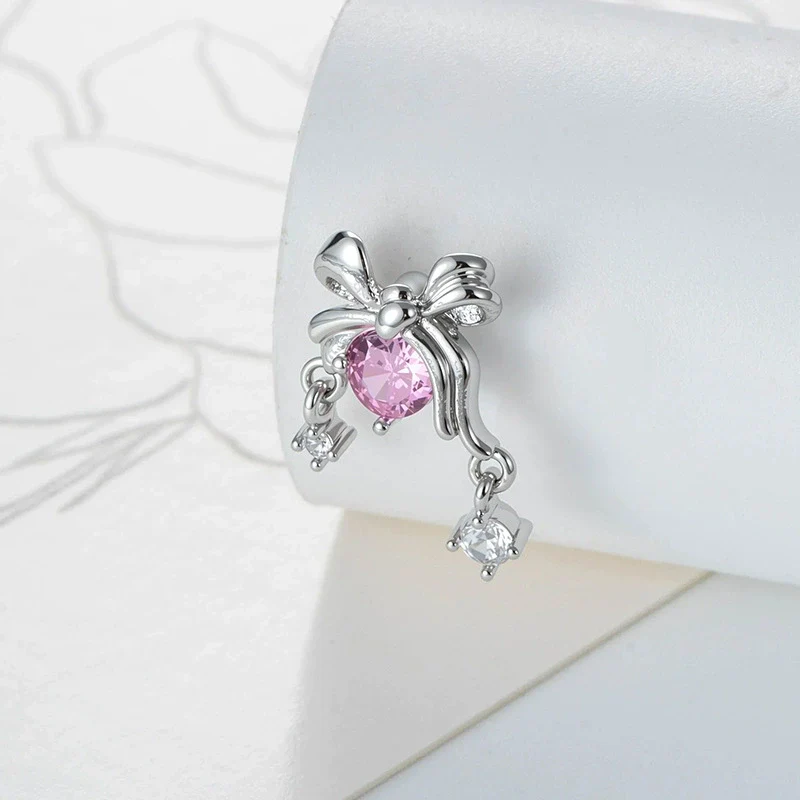 Girls' Titanium Steel Bow Pendant Earrings With Electroplating - Image 7