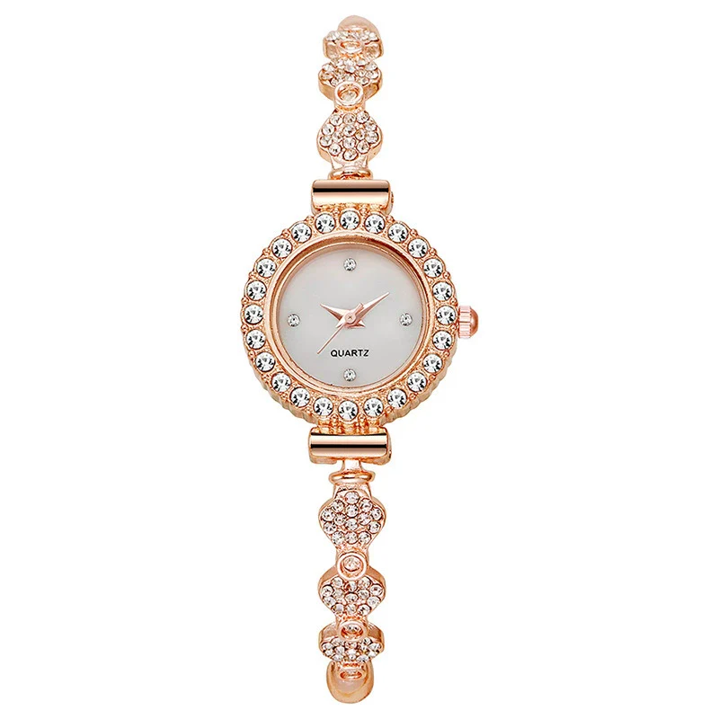 Girls Watch Alloy Gold Round Dial With Small Diamond Ins And Lazy Pullout Bracelet College Style - Image 5