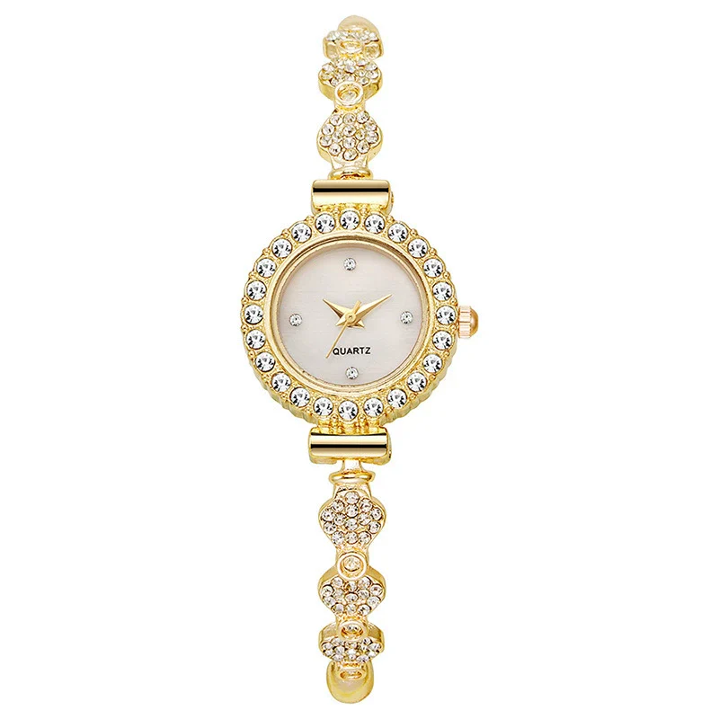 Girls Watch Alloy Gold Round Dial With Small Diamond Ins And Lazy Pullout Bracelet College Style - Image 7