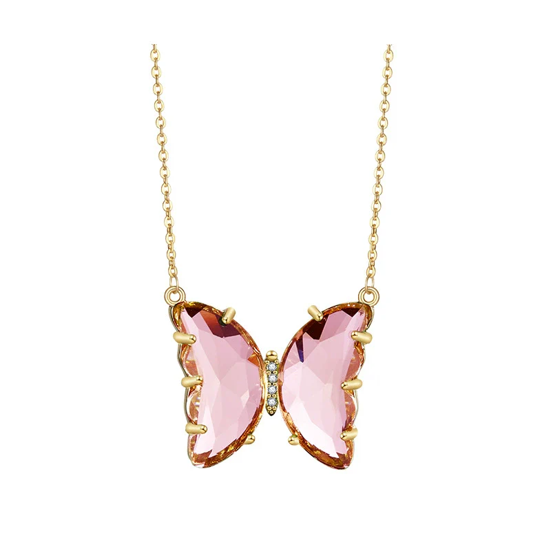 Glass Colored Glaze Butterfly Inlaid Zircon Cross Chain Necklace For Women Ins Style Animal Zodiac - Image 10