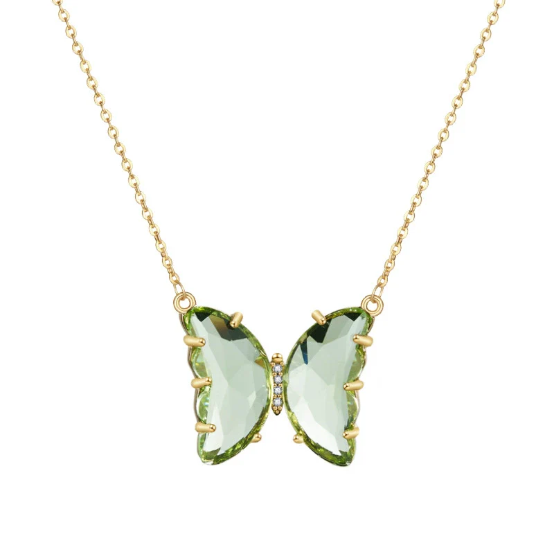 Glass Colored Glaze Butterfly Inlaid Zircon Cross Chain Necklace For Women Ins Style Animal Zodiac - Image 11