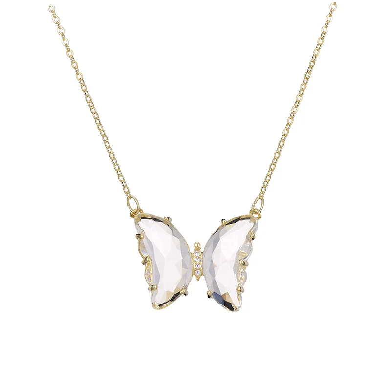 Glass Colored Glaze Butterfly Inlaid Zircon Cross Chain Necklace For Women Ins Style Animal Zodiac - Image 5