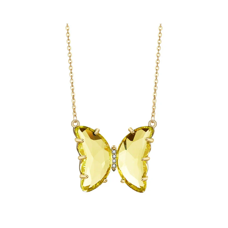 Glass Colored Glaze Butterfly Inlaid Zircon Cross Chain Necklace For Women Ins Style Animal Zodiac - Image 6
