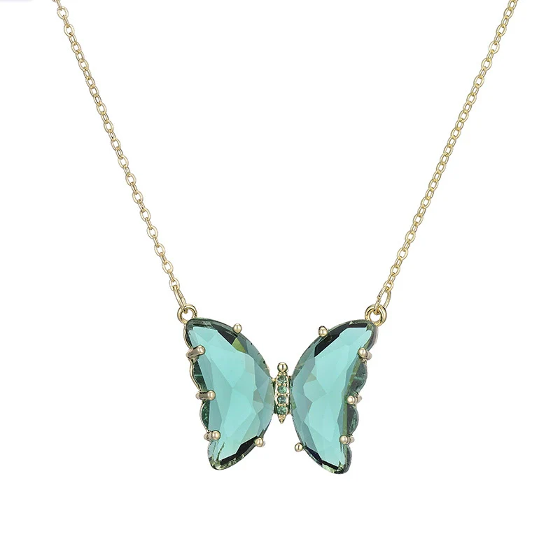 Glass Colored Glaze Butterfly Inlaid Zircon Cross Chain Necklace For Women Ins Style Animal Zodiac - Image 7
