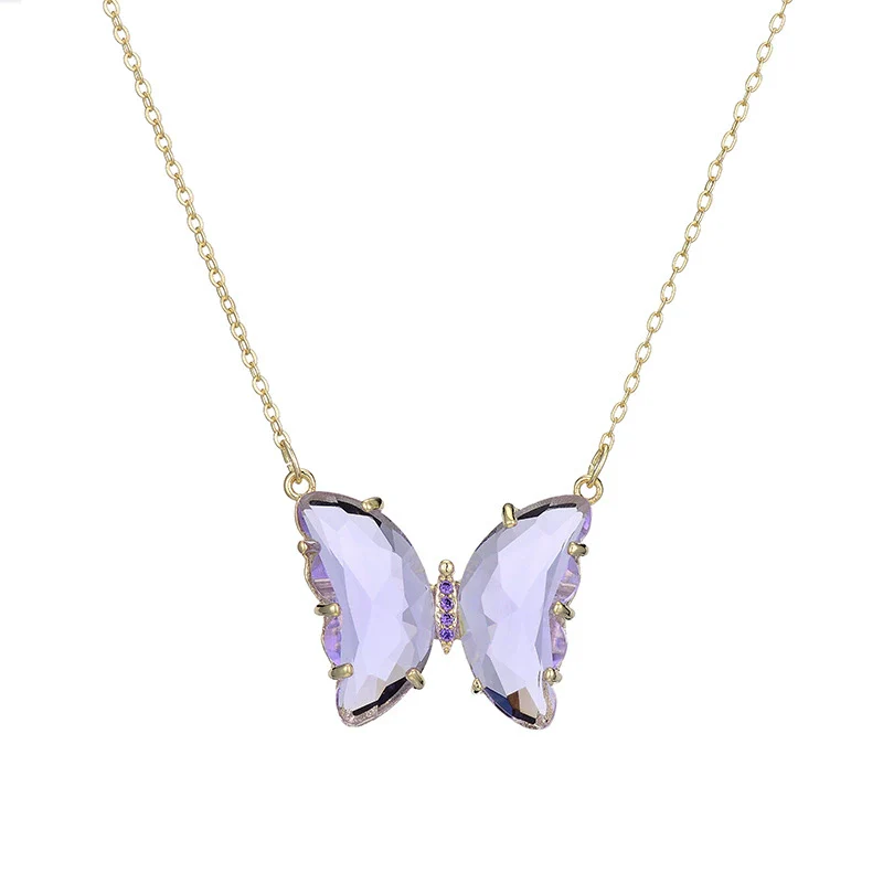 Glass Colored Glaze Butterfly Inlaid Zircon Cross Chain Necklace For Women Ins Style Animal Zodiac - Image 8