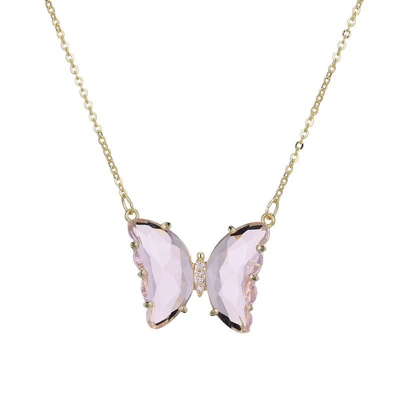 Glass Colored Glaze Butterfly Inlaid Zircon Cross Chain Necklace For Women Ins Style Animal Zodiac - Image 9