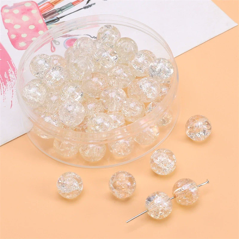 Glass Glaze Round Beads Handmade Diy Bracelet Necklace Accessories With Floral Vignetting Blue Powder - Image 14