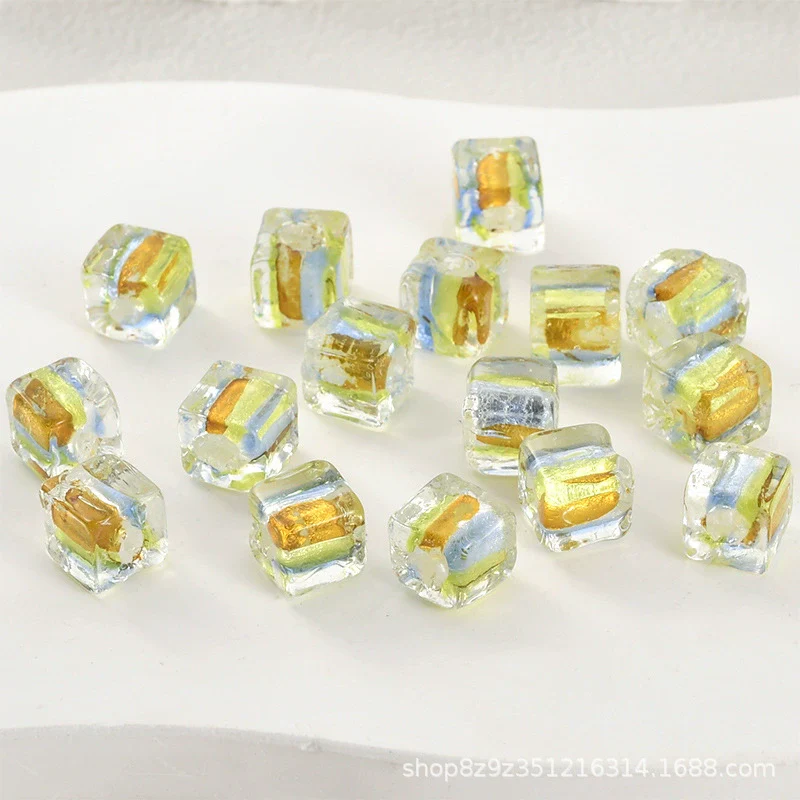 Glass Glazed Lampwork Square Colorful Contrast Striped Straight Hole Beads Uv Plated Diy Handmade Jewelry Material - Image 10
