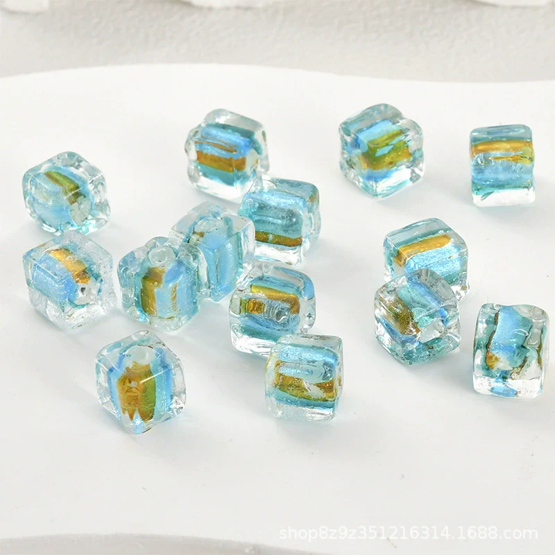 Glass Glazed Lampwork Square Colorful Contrast Striped Straight Hole Beads Uv Plated Diy Handmade Jewelry Material - Image 5