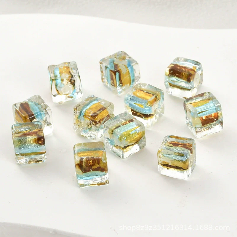 Glass Glazed Lampwork Square Colorful Contrast Striped Straight Hole Beads Uv Plated Diy Handmade Jewelry Material - Image 7