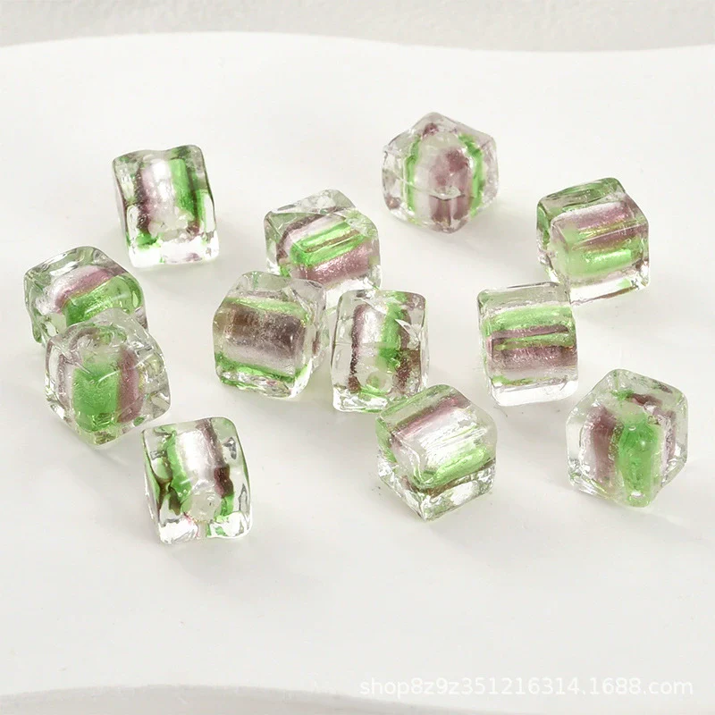 Glass Glazed Lampwork Square Colorful Contrast Striped Straight Hole Beads Uv Plated Diy Handmade Jewelry Material - Image 9