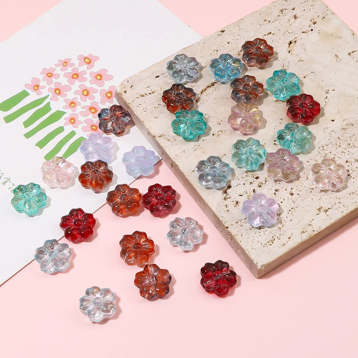 Glass Jewelry Material Package Accessories Handmade Diy Beaded Bracelet Necklace With Flower And Sakura Pattern Beads - Image 3