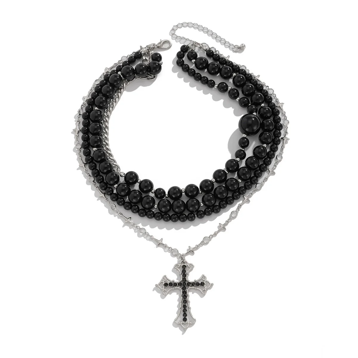 Gothic Dark Acrylic Beads And Alloy Cross Pendant Necklace For Women With Electroplating Treatment - Image 5